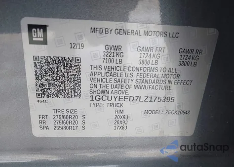 2020 Chevrolet Silverado 1500 4Wd Short Bed Rst z USA, uszkodzony, nr VIN 1GCUYEED7LZ175395